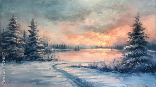 Winter Solstice Serenity: A Soft Pastel Interpretation. © Exnoi