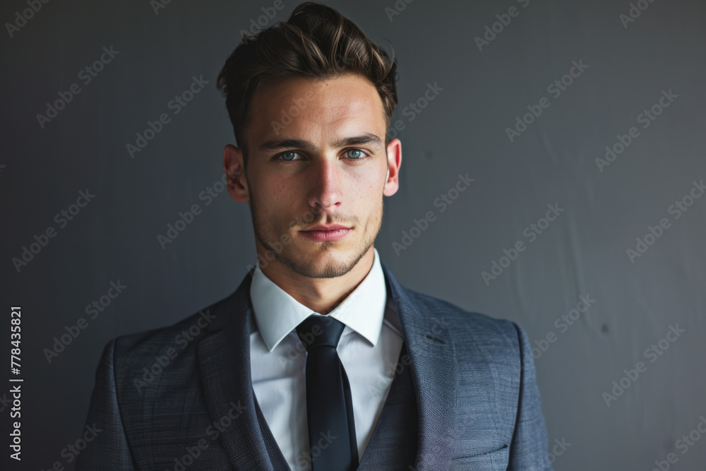 A man in a suit and tie looks at the camera A man in a suit and tie looks at the camera