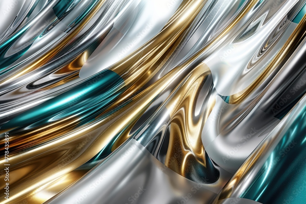 Chrome Splash A sleek background with metallic silver, gold, and teal shimmering together
