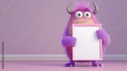 Cute Monster Holding Blank Picture Frame