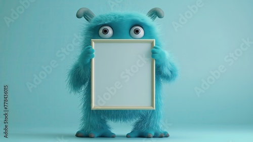 Cute Monster Holding Blank Picture Frame