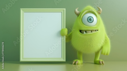 Cute Monster Holding Blank Picture Frame