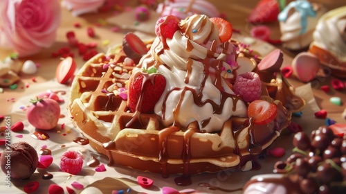 Waffle Blending with Vibrant Toppings and Creamy Ice Cream