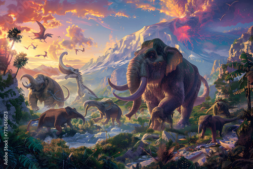 Breathtaking Panorama of the Prehistoric World Dominated by Extinct Megafauna Species