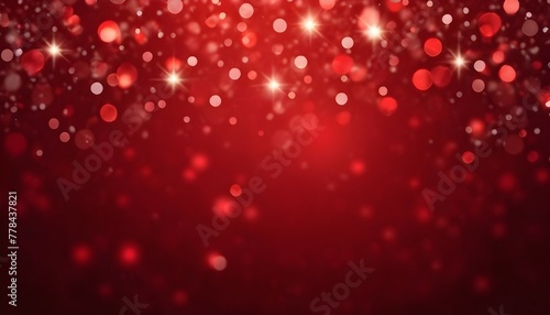 Red bokeh lights background. Unfocused abstract red glitter holiday background. Christmas, Valentines day design element. Mock up. Winter xmas holidays wallpaper.