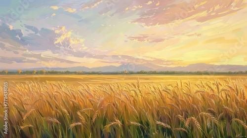 Simplified Serenity: Dawn in the Golden Wheat Field.