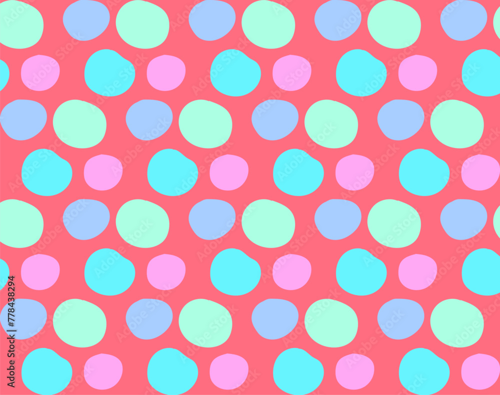 Seamless pattern in the form of multi-colored circles on a pink background