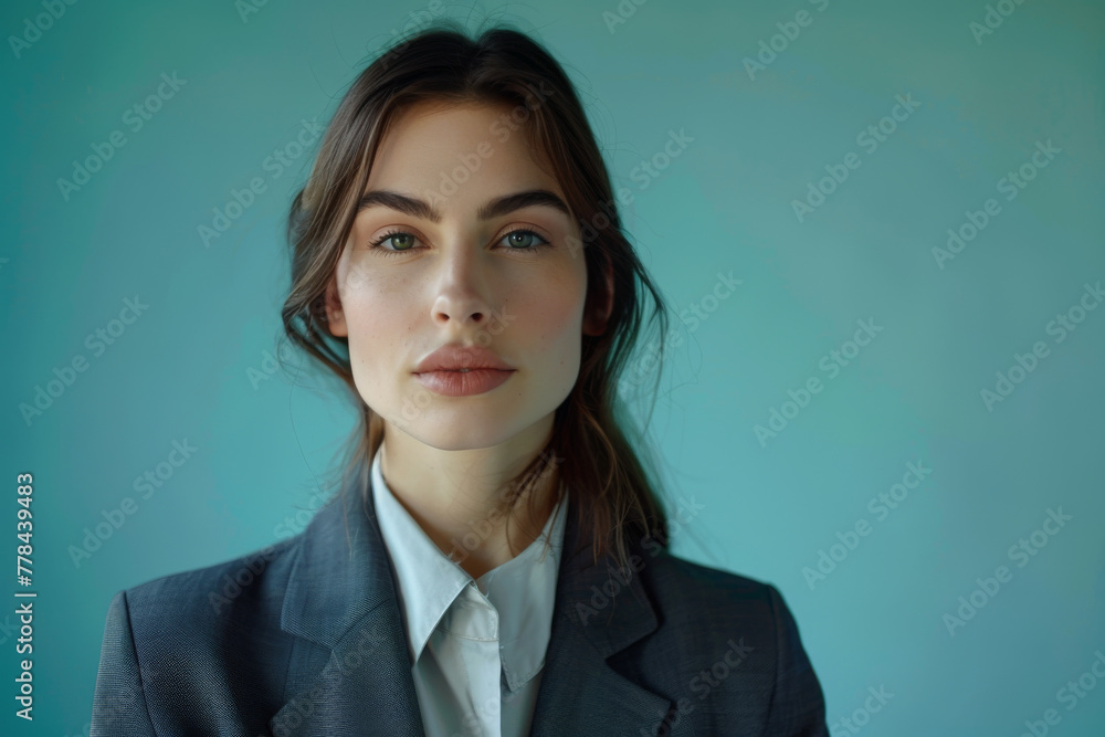 A woman in a suit and white shirt looks at the camera A woman in a suit and white shirt looks at the camera
