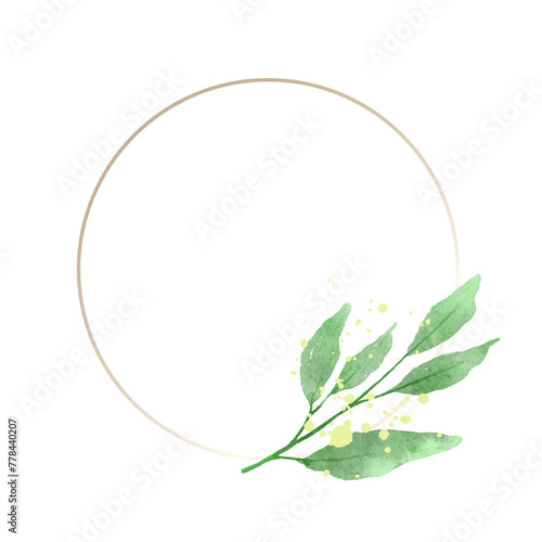 Elegant floral frame with watercolor green branches and leaves. Vector illustration