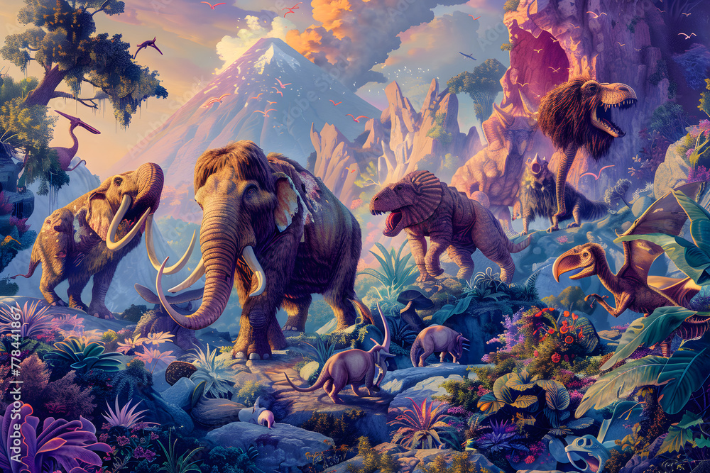 Breathtaking Panorama of the Prehistoric World Dominated by Extinct Breathtaking Panorama of the Prehistoric World Dominated by Extinct