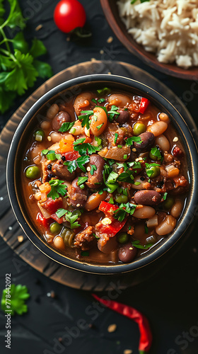 Hoppin' John, Delicious food style, Horizontal top view from above