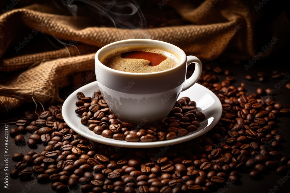 Fototapeta premium Coffee cup with coffee beans