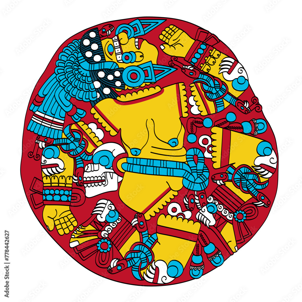 Coyolxauhqui, Aztec goddess of the Moon, as depicted on ancient stone