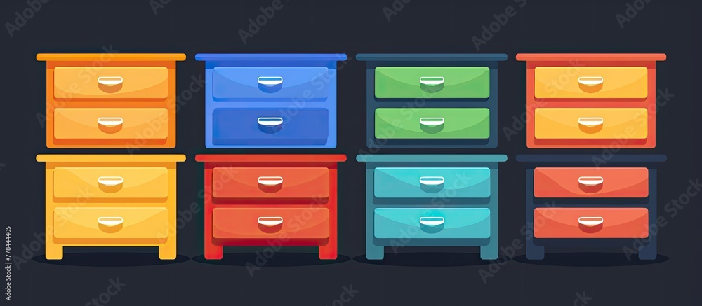 Multiple vibrant drawers arranged in a stack, each containing numerous compartments Multiple vibrant drawers arranged in a stack, each containing numerous compartments