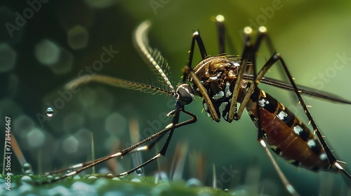 Aedes aegypti mosquito sucks human blood. dangerous mosquito virus in human skin, Maedes hemorrhagic fever virus. © Tawassul