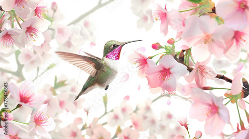 hummingbird and white and pink flowers