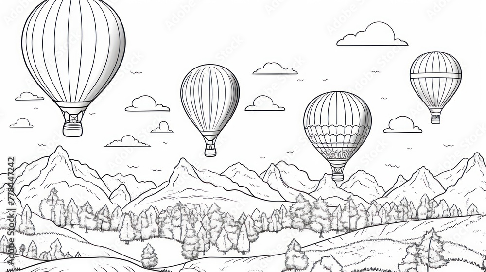 Obraz premium Whimsical balloon coloring page - image, fun, and the joy of doodling in the clouds.