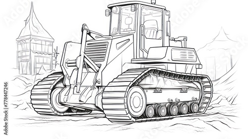 Armor-clad tractor drawing for manual coloring - hydraulic  power  and the excitement of an industrial sketch.