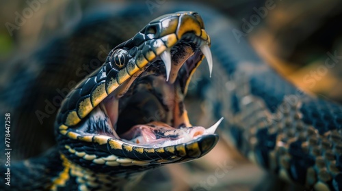Deadly Snake Reptile opens mouth ready to attack AI generated image