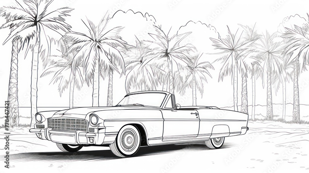 Hand-coloring page featuring a vintage automobile - coloring, drawing, and the art of creative decoration.