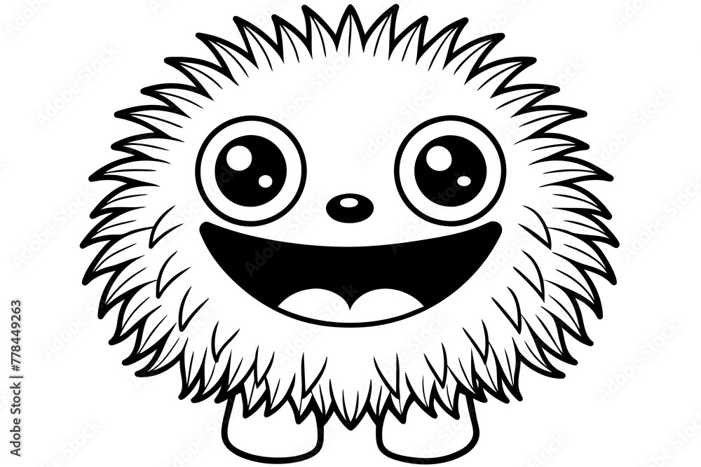 fluffy--kind--cute--oval-eyes--with-teeth--funny-vector illustration