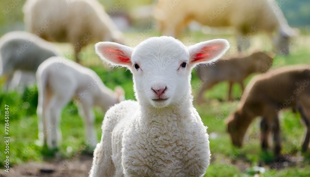 Pastoral Serenity: White Lamb Amongst Companions in the Field Pastoral Serenity: White Lamb Amongst Companions in the Field