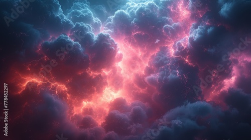 a sky filled with lots of clouds covered in bright pink and blue hues with a blue sky in the background.