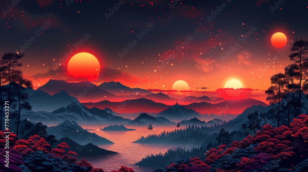 Fototapeta premium Tranquil Crimson Horizons