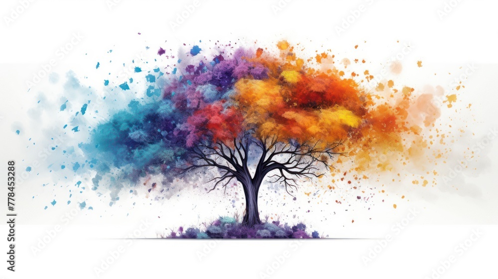 Obraz premium Isolated Drawing: A graceful, vibrant lone tree depicted in watercolor, symbolizing natural growth.
