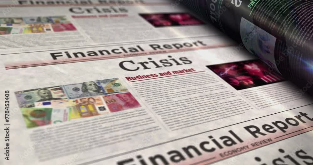 Crisis economy and business daily news newspaper roll printing. Abstract concept retro headlines 3d seamless looped. Crisis economy and business daily news newspaper roll printing. Abstract concept retro headlines 3d seamless looped.