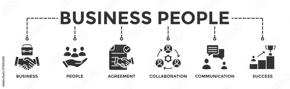 Business people banner web icon vector illustration concept with icon of business, people, agreement, collaboration, communication and success