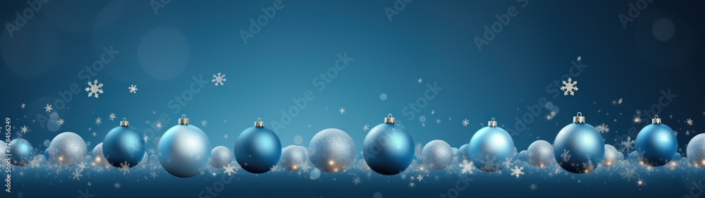 Blue Christmas banner with silver and blue baubles and snowflakes. Blue Christmas banner with silver and blue baubles and snowflakes.