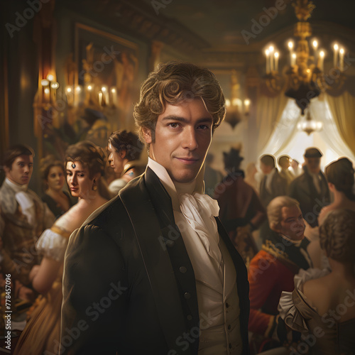 Immersive Illustration of Mr. Bingley's Charismatic Persona at a Social Gathering