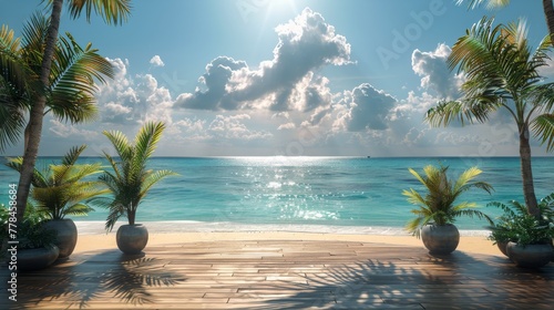 Painting of a Beach With Palm Trees
