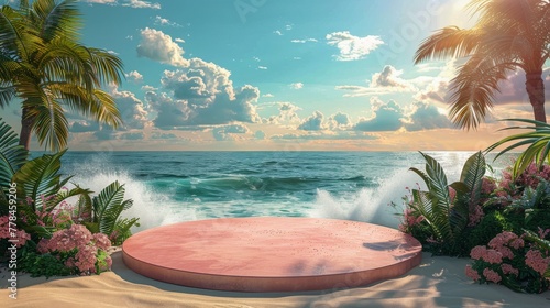 Painting of a Beach With Palm Trees
