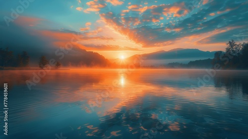 Sun Setting Over Water With Clouds