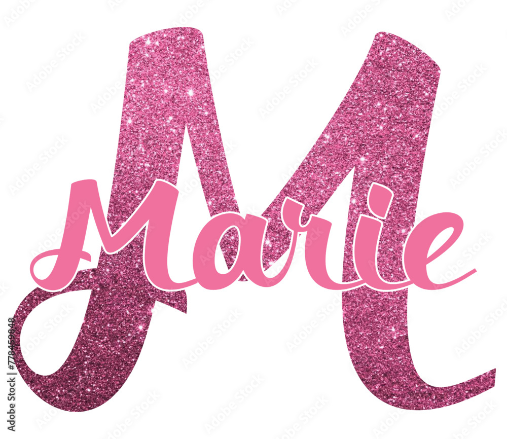 Marie - pink color - name written -word ideal for websites, baby shower ...
