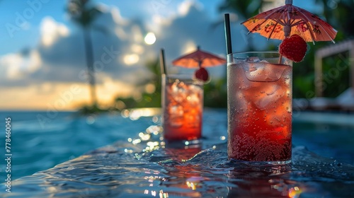 Woman Sitting by Pool With Drink