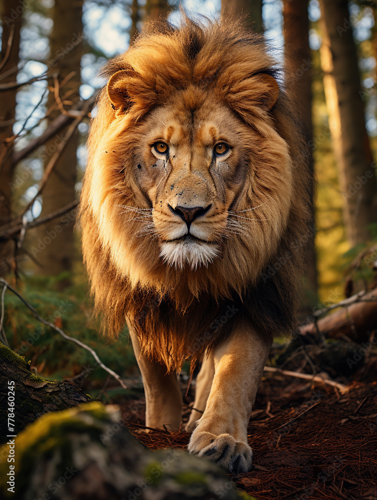 Lion face in forest