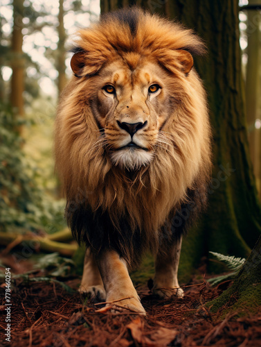 Lion face in forest © Elements Design