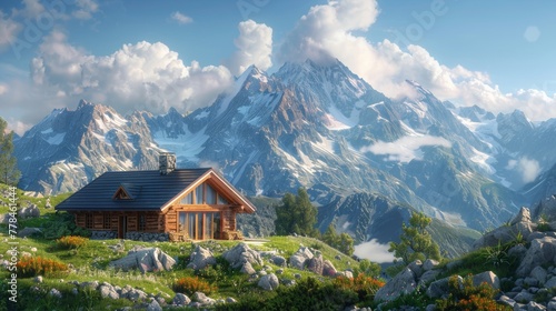 A lonely house in the mountains with snow	

