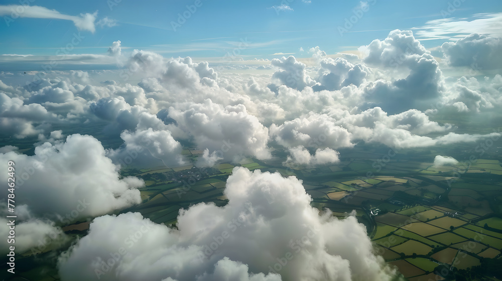 Aerial view of clouds over the English countryside