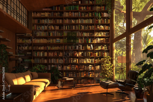 An intelligent home library with virtual bookshelves that recommend reading based on personal preferences and browsing history.