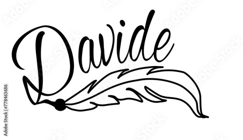 Davide - black color - name written - Word with feather for websites, baby shower, greetings, banners, cards-shirt, sweatshirt, prints, cricut, silhouette, sublimation Q