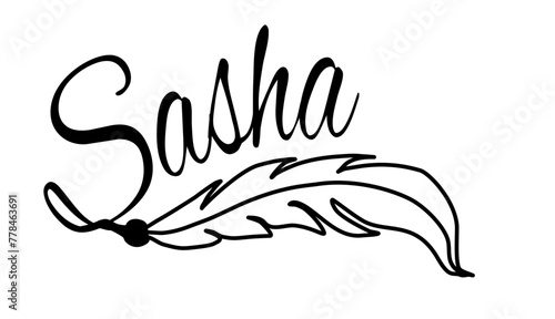 Sasha - black color - name written - Word with feather for websites, baby shower, greetings, banners, cards-shirt, sweatshirt, prints, cricut, silhouette, sublimation Q