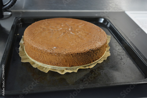 Cuisine, homemade cakes, delicious confectionery. Chocolate sponge cake tall cake 