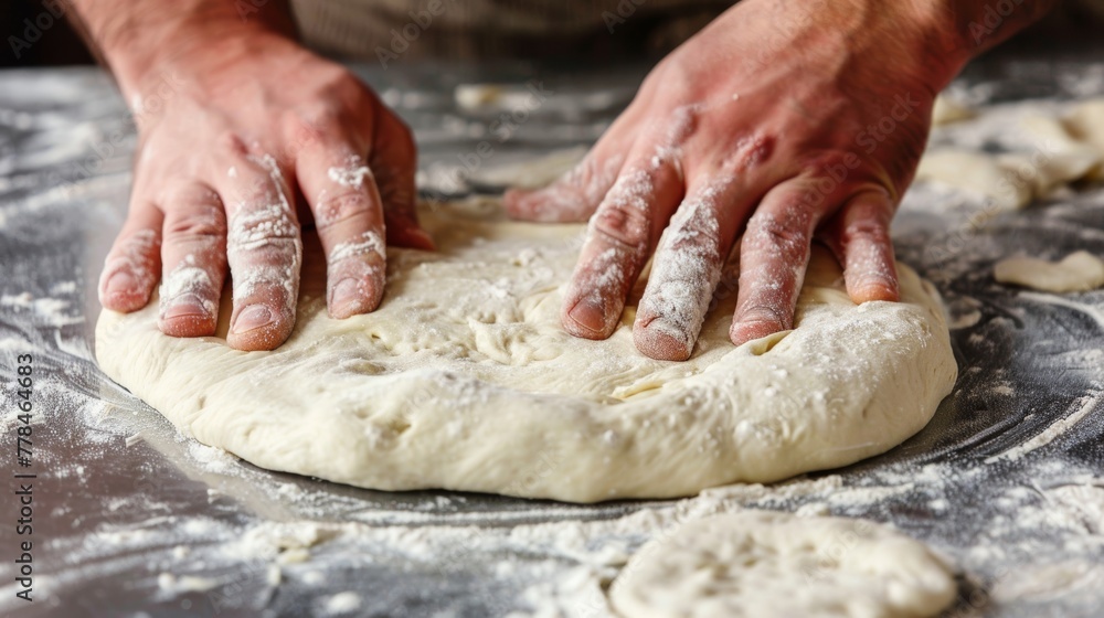 Chef preparing dough for baking in a kitchen Chef preparing dough for baking in a kitchen
