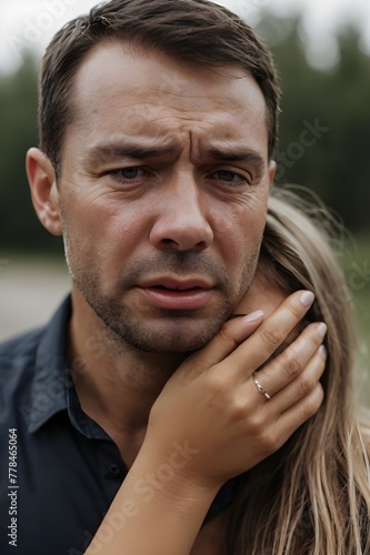 Cooperate Head shot of a husband and wife crying