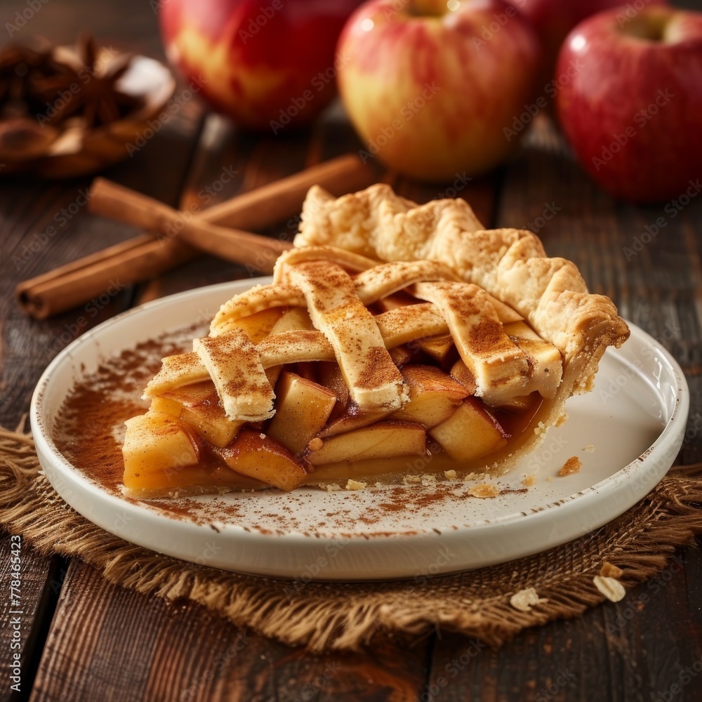 Apple Pie Slice, Fruit Cinnamon Dessert, Apple Cake, Delicious Thanksgiving Tart, Copy Space Apple Pie Slice, Fruit Cinnamon Dessert, Apple Cake, Delicious Thanksgiving Tart, Copy Space