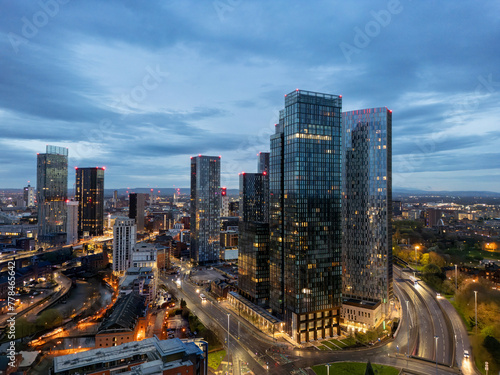 The Sunrises over Deansgate Square, a residential skyscraper cluster on the southern edge of Manchester City Centre, UK
They are called, North, West, South ,East, The Blade, Beetham Tower and Three60. photo